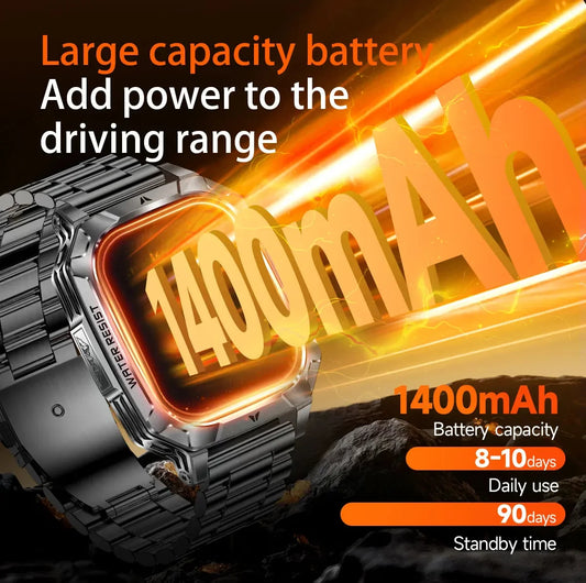 2026 New 1400mAh Big Battery Smart Watch Men Outdoor GPS Flashlight 10ATM Waterproof Bluetooth Call AMOLED HD Sports Smartwatch