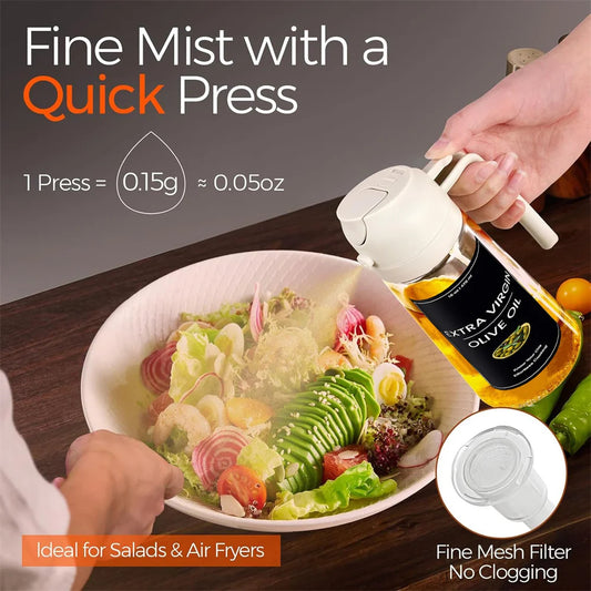 2 in 1 Oil Dispenser,Oil Sprayer for Cooking - 16oz/470ML Oil Dispenser for Kitchen,Olive Oil Dispenser Bottle with Stickers