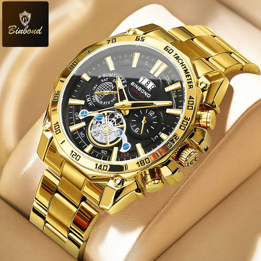 BINBOND High End Brand Men's Watch Original Stainless Steel Luminous Waterproof Watch Luxury Business Date Quartz Men Watches
