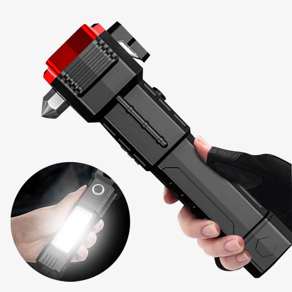 Rechargeable Emergency Flashlight with Power Bank & Safety Hammer