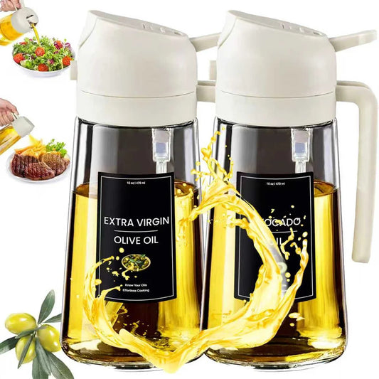 2 in 1 Oil Dispenser,Oil Sprayer for Cooking - 16oz/470ML Oil Dispenser for Kitchen,Olive Oil Dispenser Bottle with Stickers