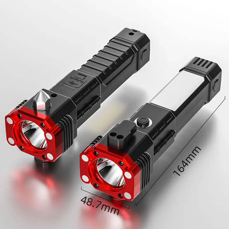 Rechargeable Emergency Flashlight with Power Bank & Safety Hammer