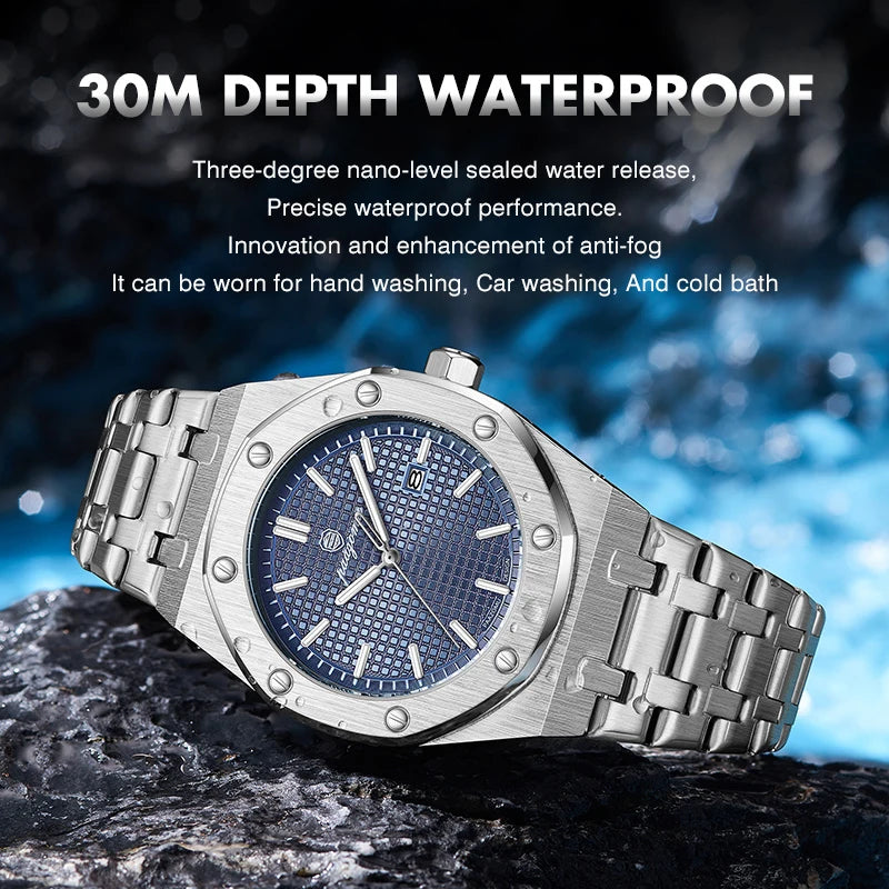 PAAZOMU Luxury Quartz Man Wristwatch Sport Men Watches Waterproof Luminous Date Week Stainless Steel Men's Watch Male Reloj+box
