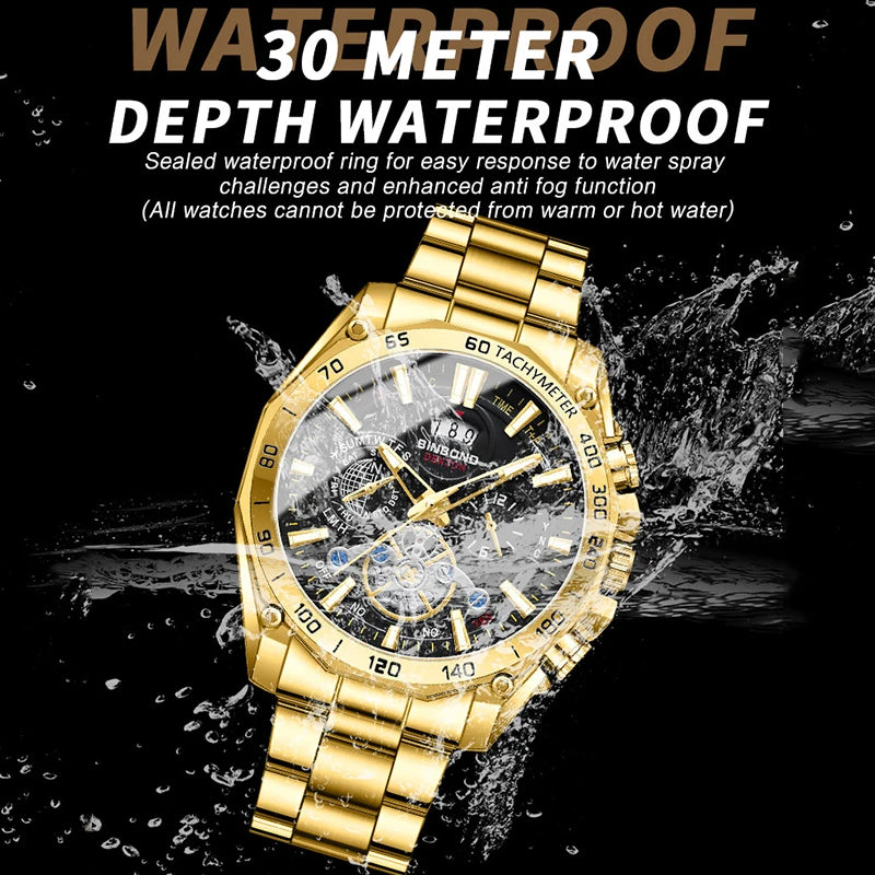 BINBOND High End Brand Men's Watch Original Stainless Steel Luminous Waterproof Watch Luxury Business Date Quartz Men Watches