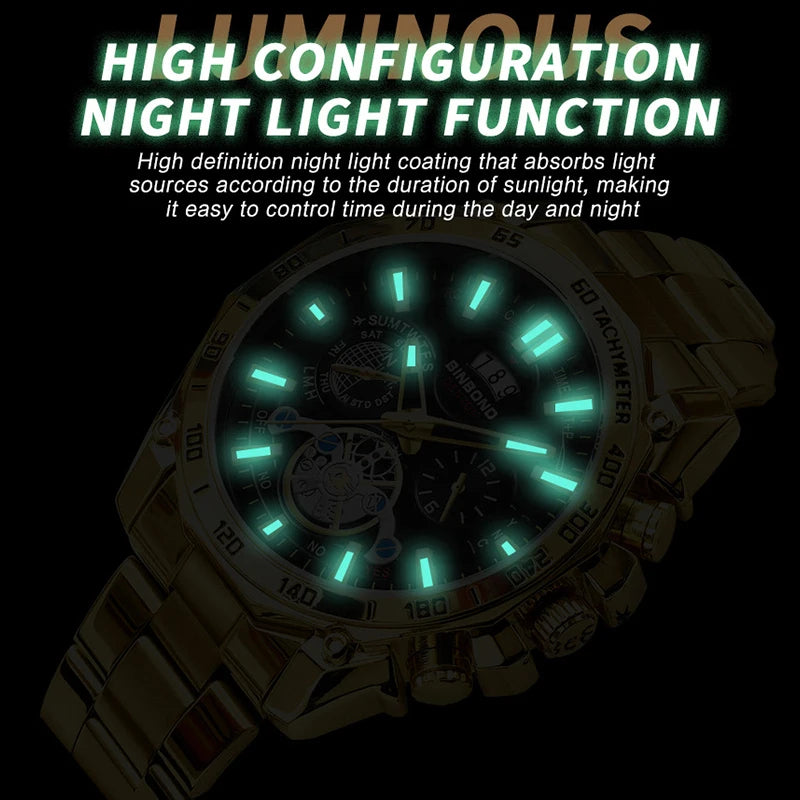 BINBOND High End Brand Men's Watch Original Stainless Steel Luminous Waterproof Watch Luxury Business Date Quartz Men Watches