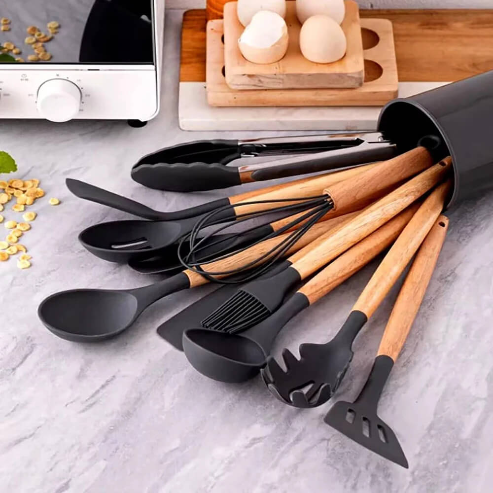 2-Piece Silicone Kitchen Utensil Set – Non-Stick, Wooden Handle
